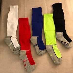 Set of 5 Colorful Athletic Socks, Long Crew Support Positive Message Team Sports